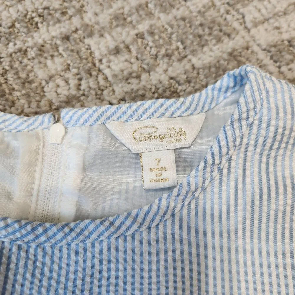 Pappagallo girl's seersucker sleeveless dress blue white size 7